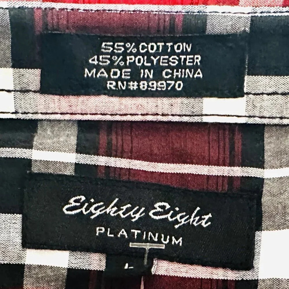 NWT EIGHTY EIGHT Men Long Sleeve Button Down Red White Plaid Dress Shirt Size L - Picture 8 of 9